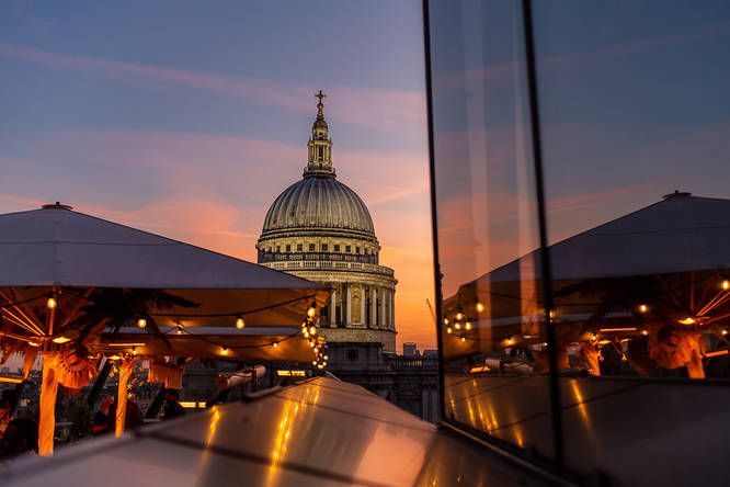 The magnificent St. Paul's Cathedral at sunset from the Madison Summer Terrace 