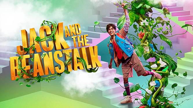 The colourful poster for Jack and the Beanstalk, a London panto showing at then Theatre Royal Stratford East 
