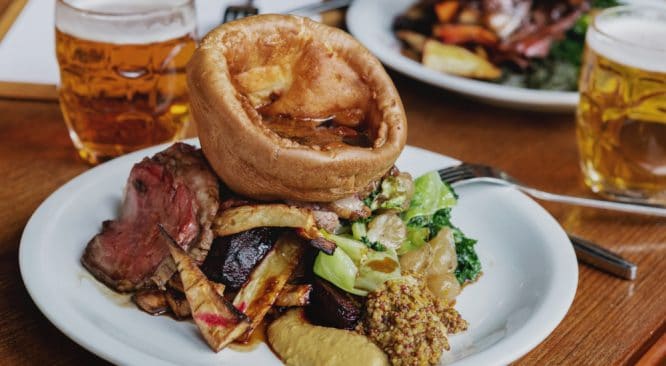 A delicious plate of beef with a Yorkshire pudding at Roast in London Bridge