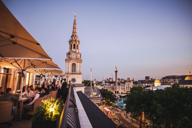 The rooftop terrace of Bisushima in Trafalgar Square in London