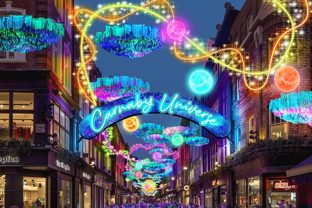 a cgi render of the 2023 Carnaby Christmas lights display