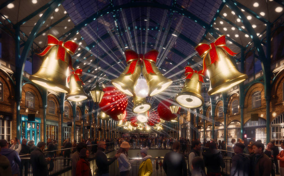 a pre-vis mock up of the bell shaped christmas decorations set to hit covent garden