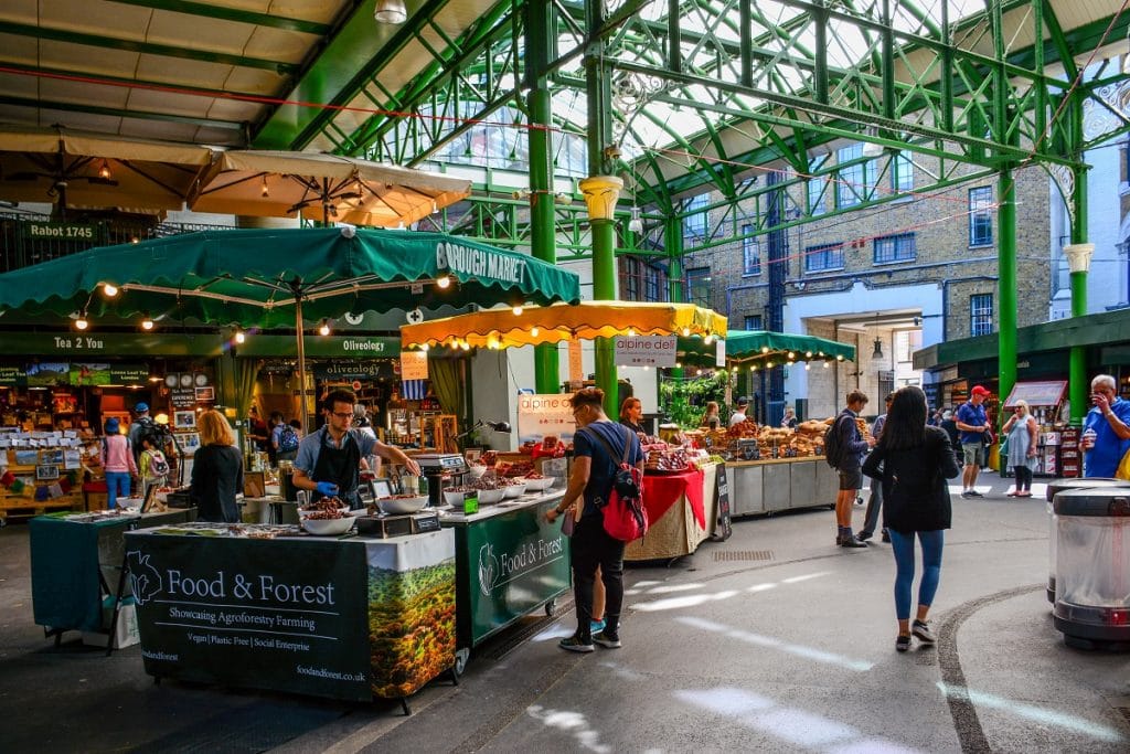 The interior of Borough Market, one of the best food markets in London
