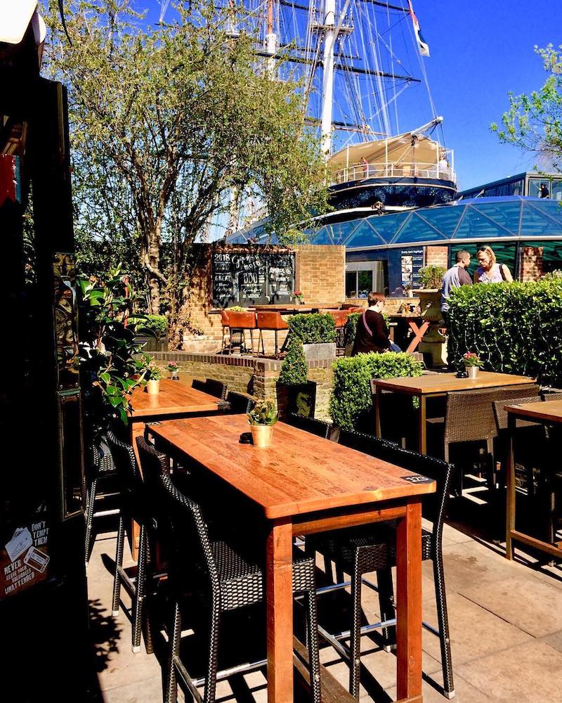 The beer garden situated right outside The Gipsy Moth pub in Greenwich