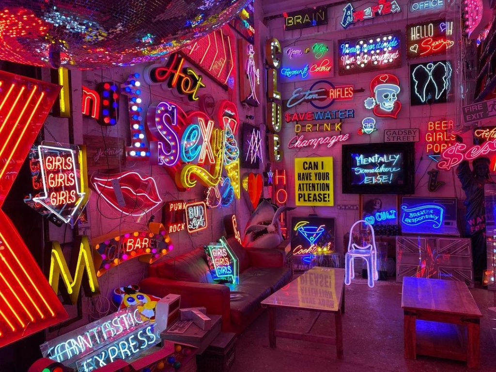 The neon-clad interior of God's Own Junkyard in Walthamstow, North East London