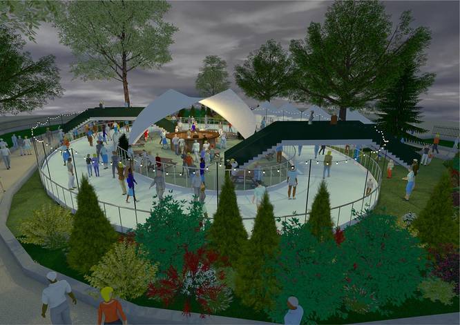 The envisioned layout of what Skate West End in Hanover Square will look like this Winter 