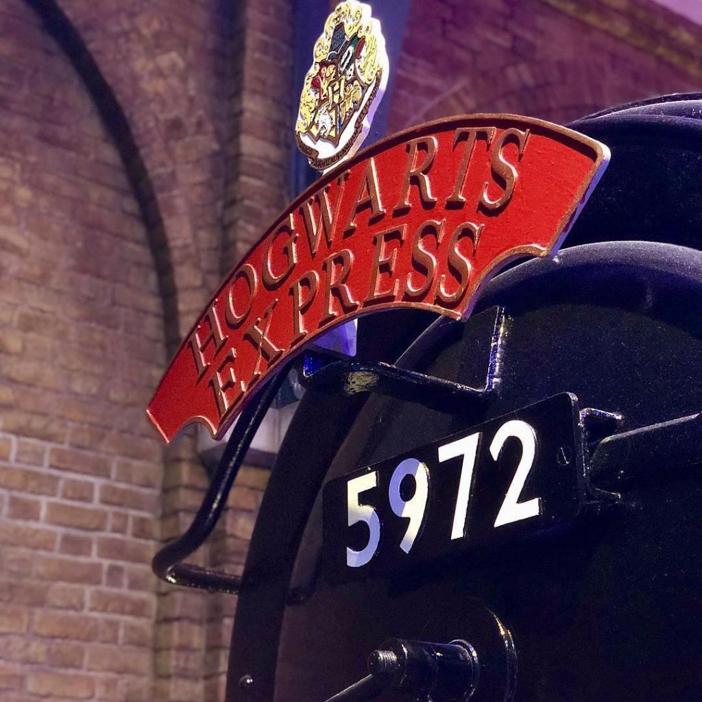 The front of the Hogwarts Express train at the Harry Potter Studio Tour 