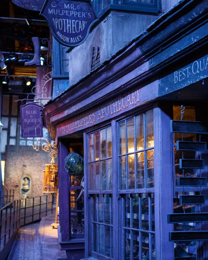 The scenery of Diagon Alley at the Harry Potter Studio Tour in Watford 