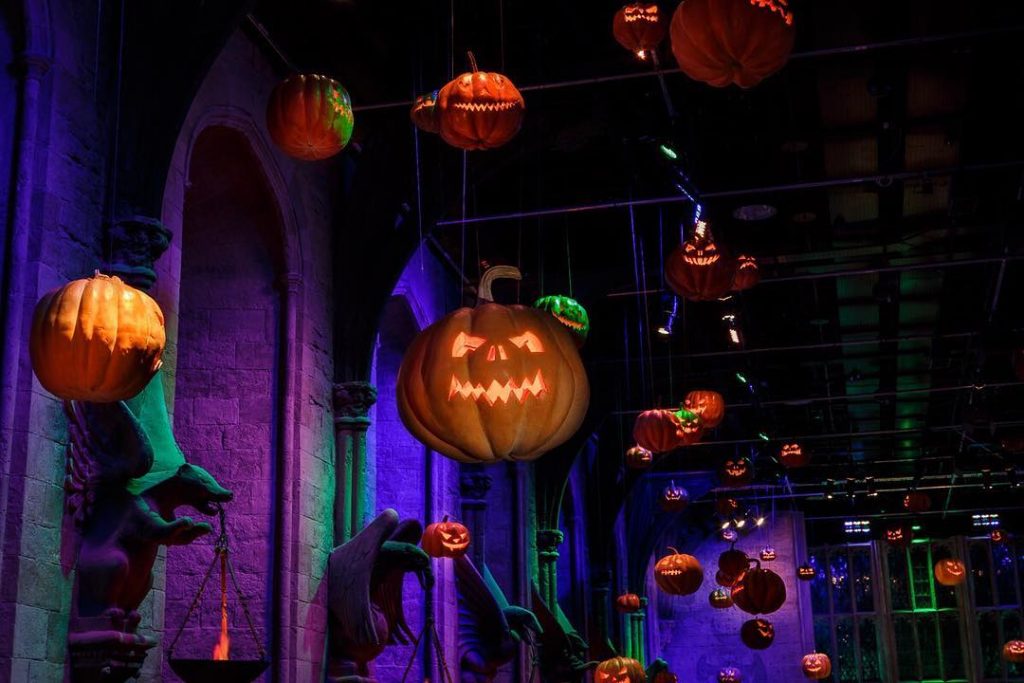 Pumpkins hanging from the ceiling at the Harry Potter Studio Tour in Watford 