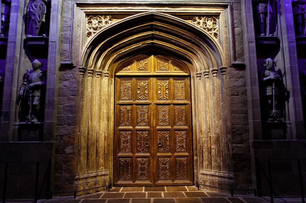 The door of the Great Hall from the Harry Potter Studio Tour in Watford 