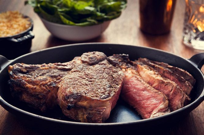 A lovely dish of steak being cooked at the Hawksmoor restaurant in London Bridge 