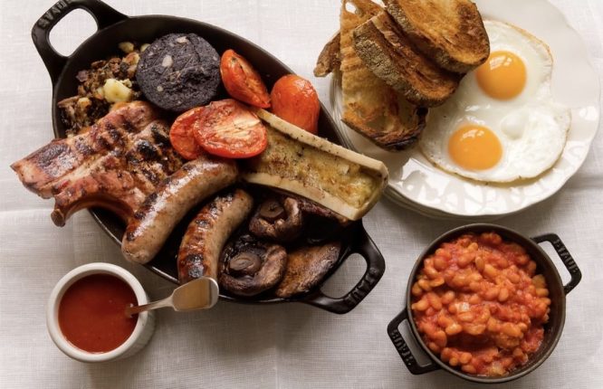 A hearty and meaty full English breakfast served at Hawksmoor in Guildhall