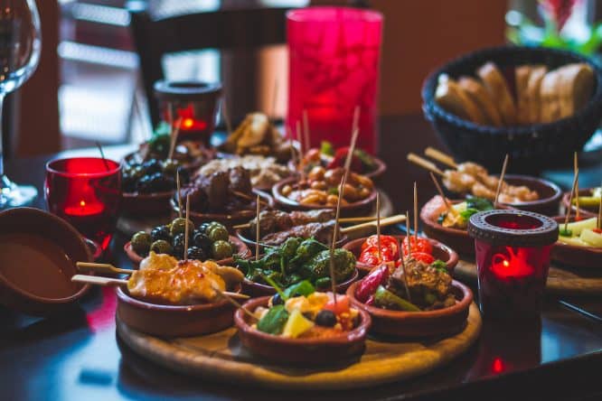 A delicious plate of tapas with drinks at José tapas bar in Bermondsey.