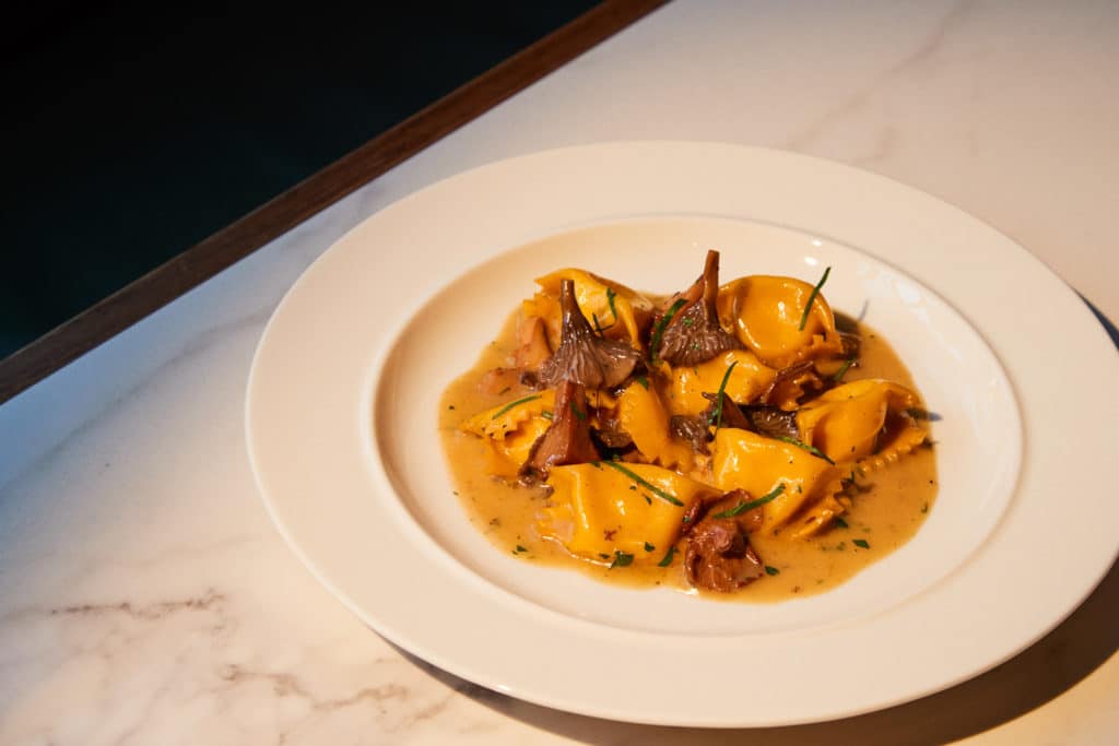 A plate of mushroom pasta from Luca, one of London Michelin star restaurants