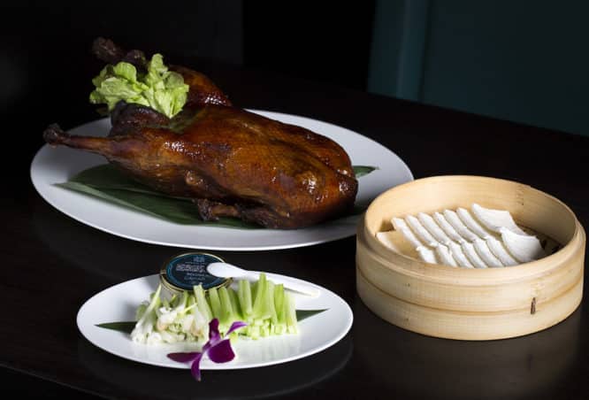 A delicious portion of duck with pancakes served at both Hakkasan restaurants in London