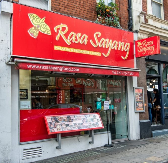 The outside of Rasa Sayang restaurant in Chinatown, which serves delicious Singaporean and Malaysian cuisine