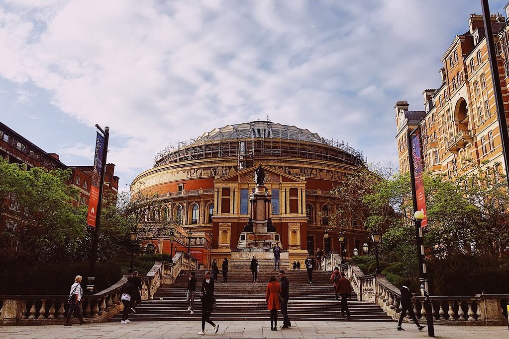 The magnificent exterior of the Royal Albert Hall in South Kensington 