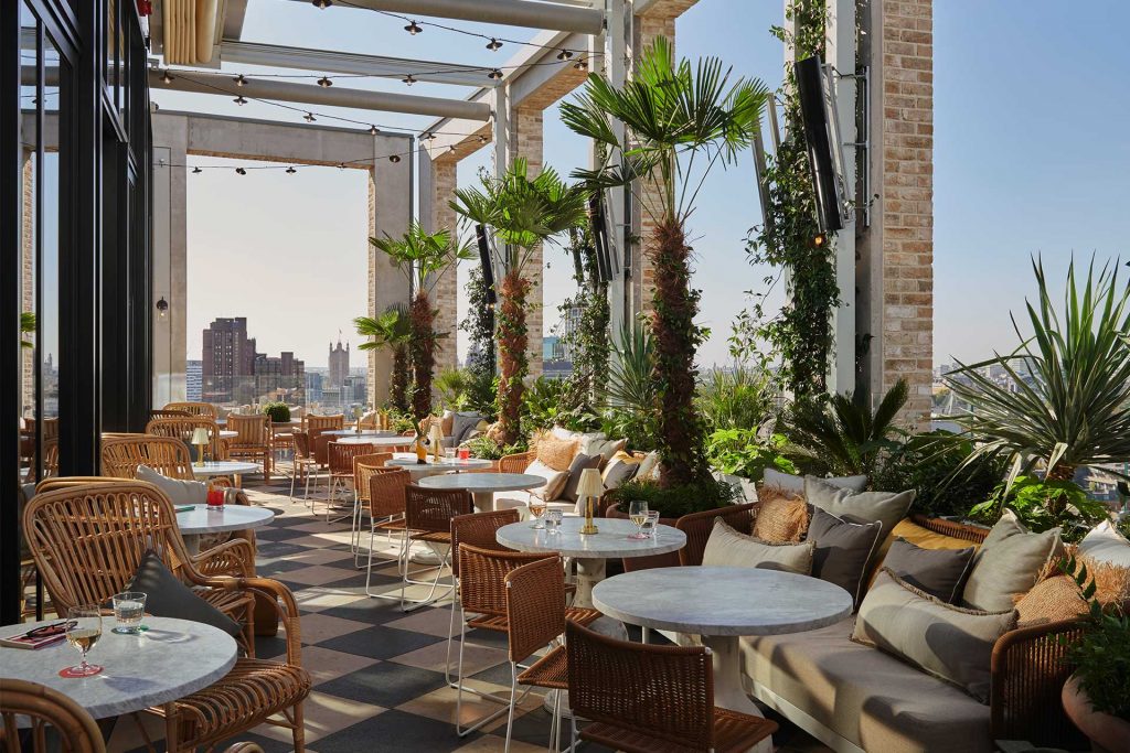 The beautiful rooftop terrace at Seabird in London 