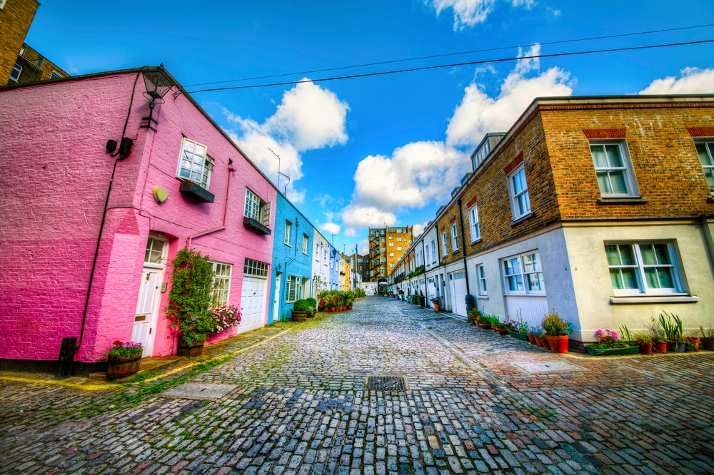 Some seriously colourful houses on an alleyway in Paddington