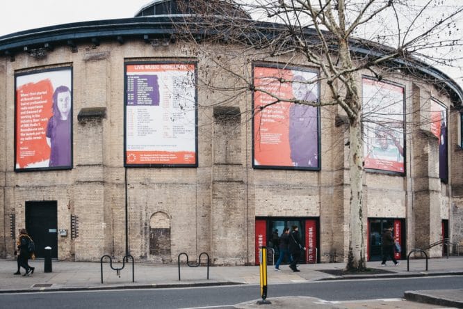 The exterior of the iconic Roundhouse venue in Camden, London