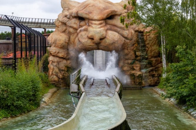 The log flume at Chessington World of Adventures in Surrey, England