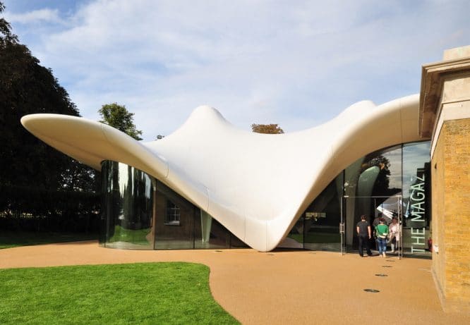 The unique and curved exterior of the Serpentine North Gallery