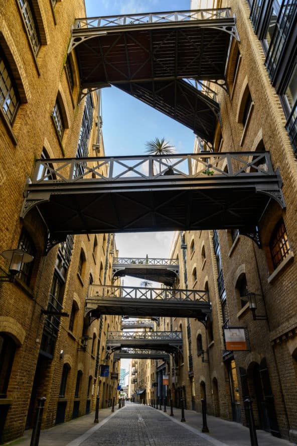 The famous walkways of Shad Thames in Bermondsey, South East London.