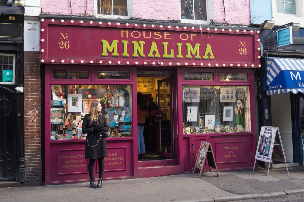 The exterior of the House of Minalima Harry Potter shop in Soho, Central London