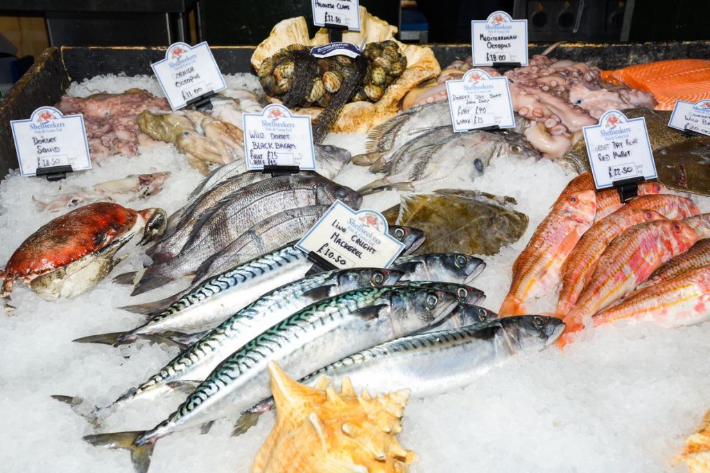 A selection of seafood on offer in London, England