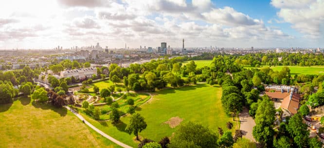 An aerial view of the famous Regent's Park in Central London