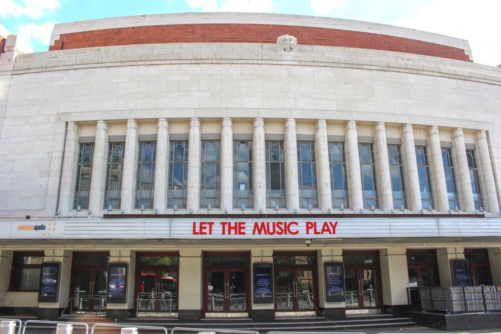The exterior of the Eventim Apollo in Hammersmith, London, one of the best live music venues in the capital