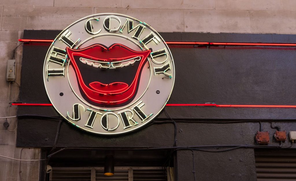 The exterior signage of The Comedy Store in Central London