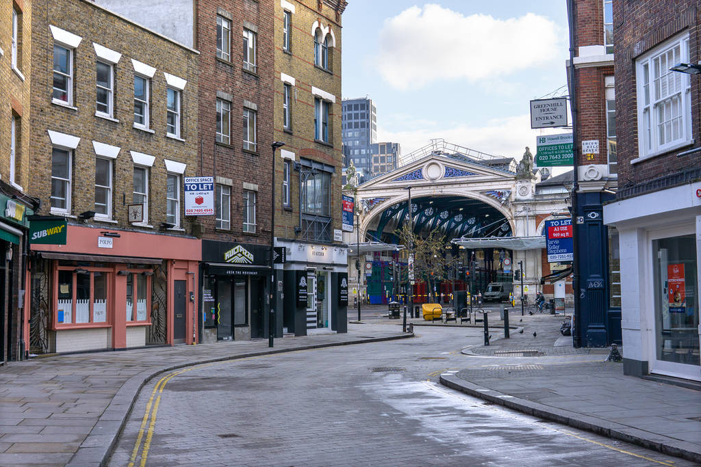 Smithfield Market and shops in Farringdon in Central London