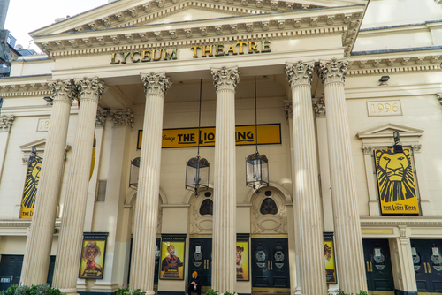 The exterior of the magnificent Lyceum Theatre in Central London, one of The Crown filming locations in London