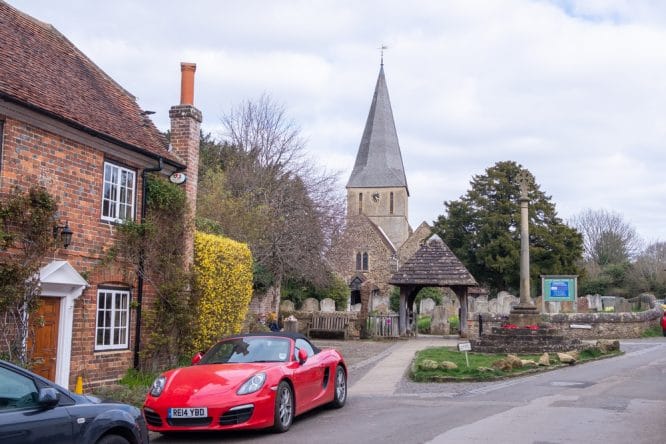The historic church in the beautiful village of Shere in Surrey, England 