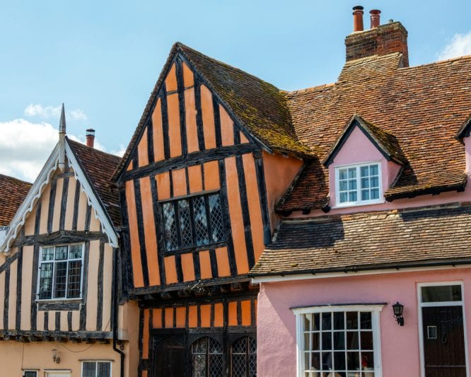 The exterior of the old Crooked House in Lavenham, Suffolk 