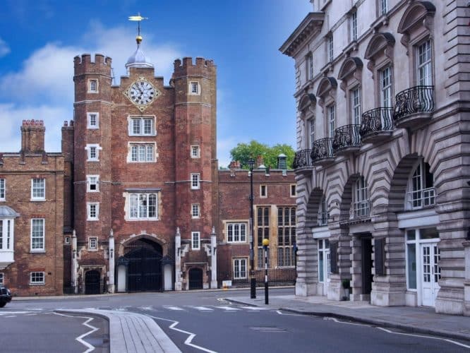 The central tower of the picturesque St. James's Palace in Central London