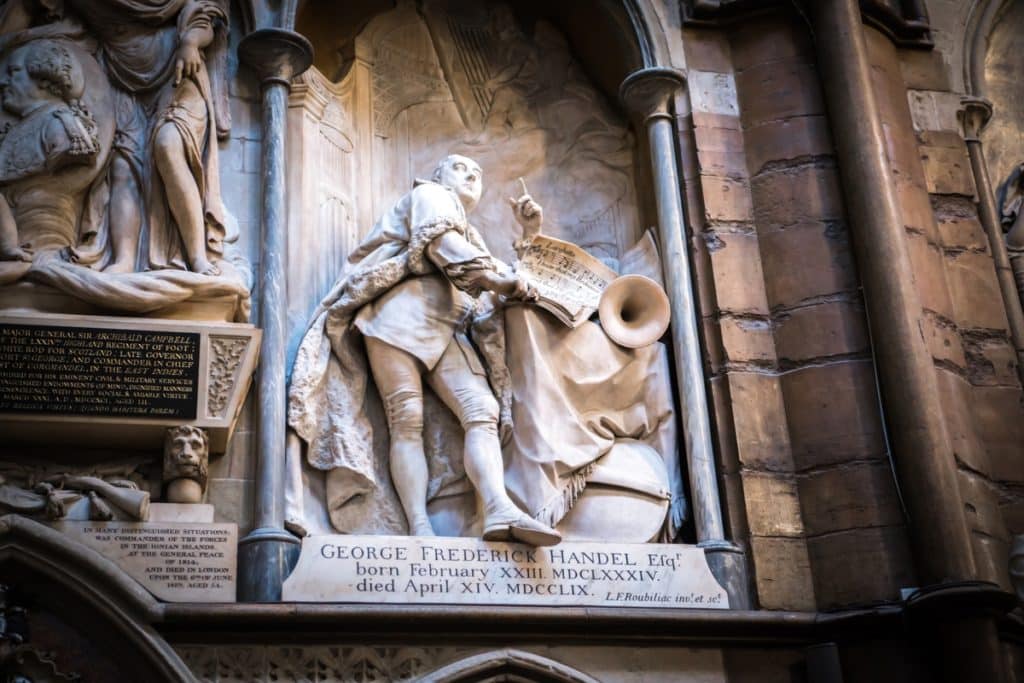 a scultpure in the wall at poet's corner in Westminster Abbey