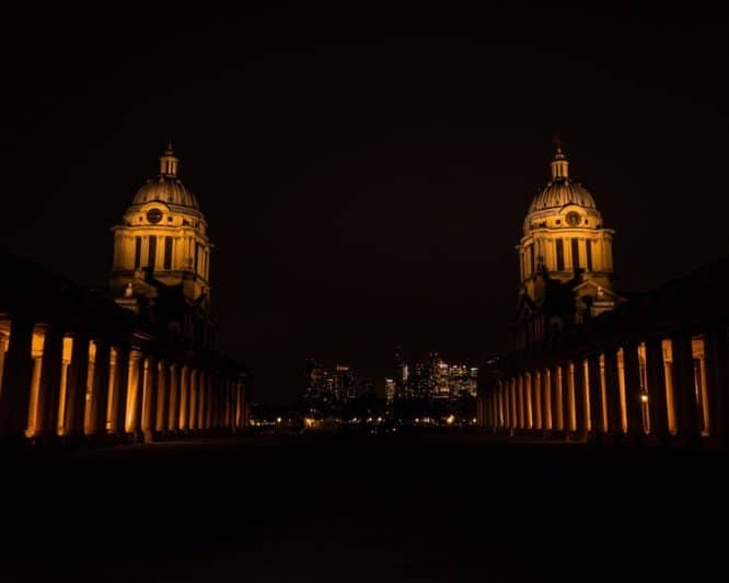 The National Maritime Museum at night in Greenwich, home of one of the best ghost tours in London