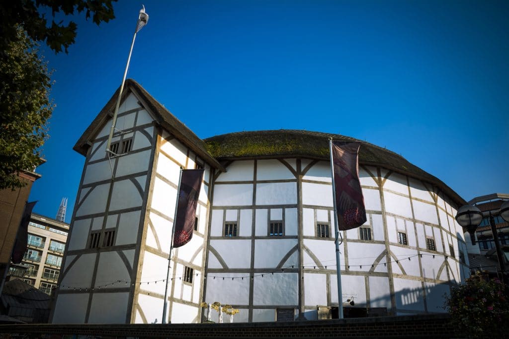 An exterior shot of The Globe Theatre in Southbank, London