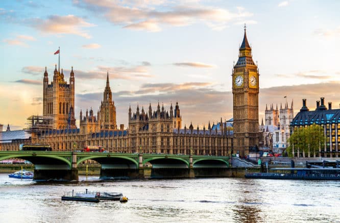 The iconic Palace of Westminster in Central London by the Thames