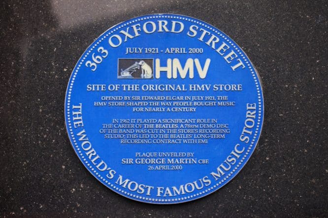 Blue plaque for the famous HMV store 
