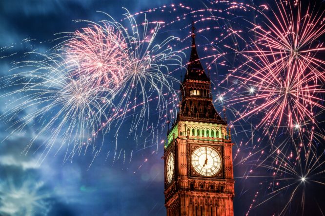 New Year's Eve fireworks in London by Big Ben