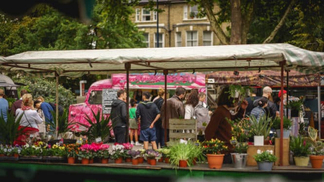 People milling around Brockley Market in Lewisham, one of the best farmers' markets in London