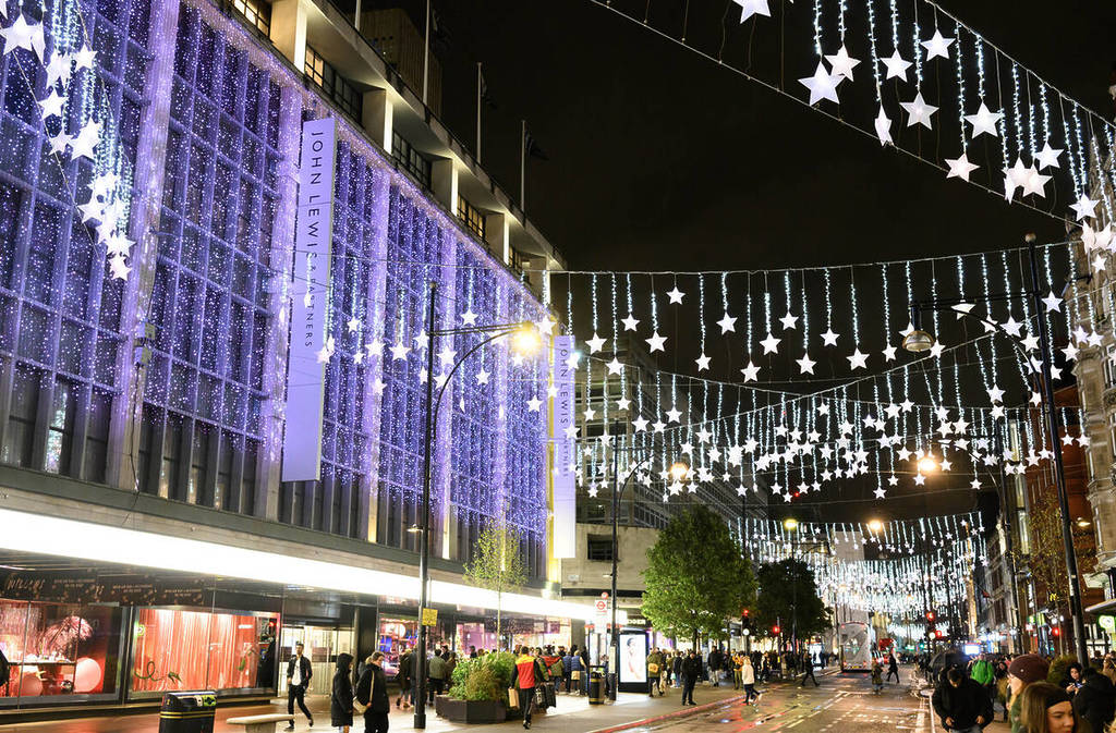 the christmas lights shining over oxford street