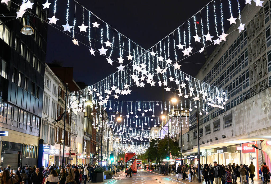 the christmas lights criss-crossing over oxford street