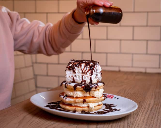 A stack of Vienetta pancakes serve at the 24-hour cafe Polo Bar