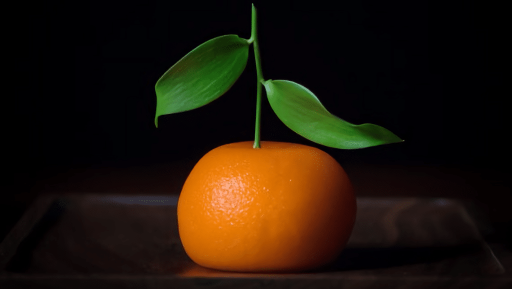 what looks to be a mandarin, but is actually a 'meat fruit'