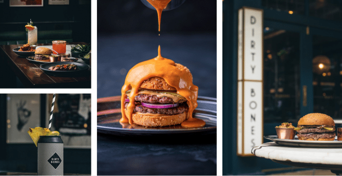 Succulent burgers served at the new Dirty Bones restaurant in Carnaby Street