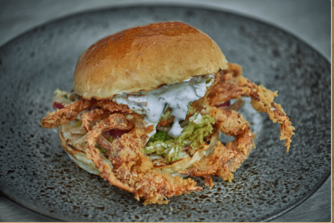 A delicious burger with crab served at Fish! One of the best London Bridge restaurants 
